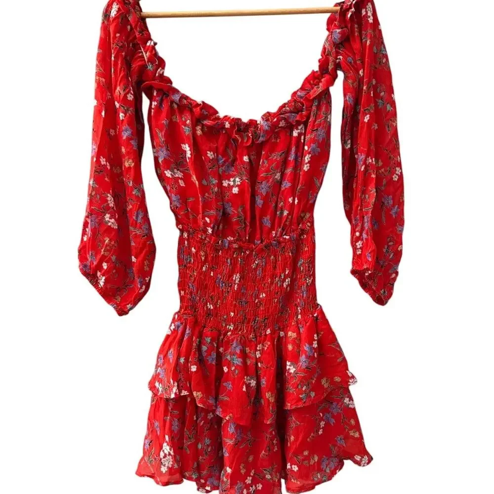 Rays For Days Off The Shoulder Gabriella Romper Rouge‎ Bouquet Size Medium - Picture 8 of 11